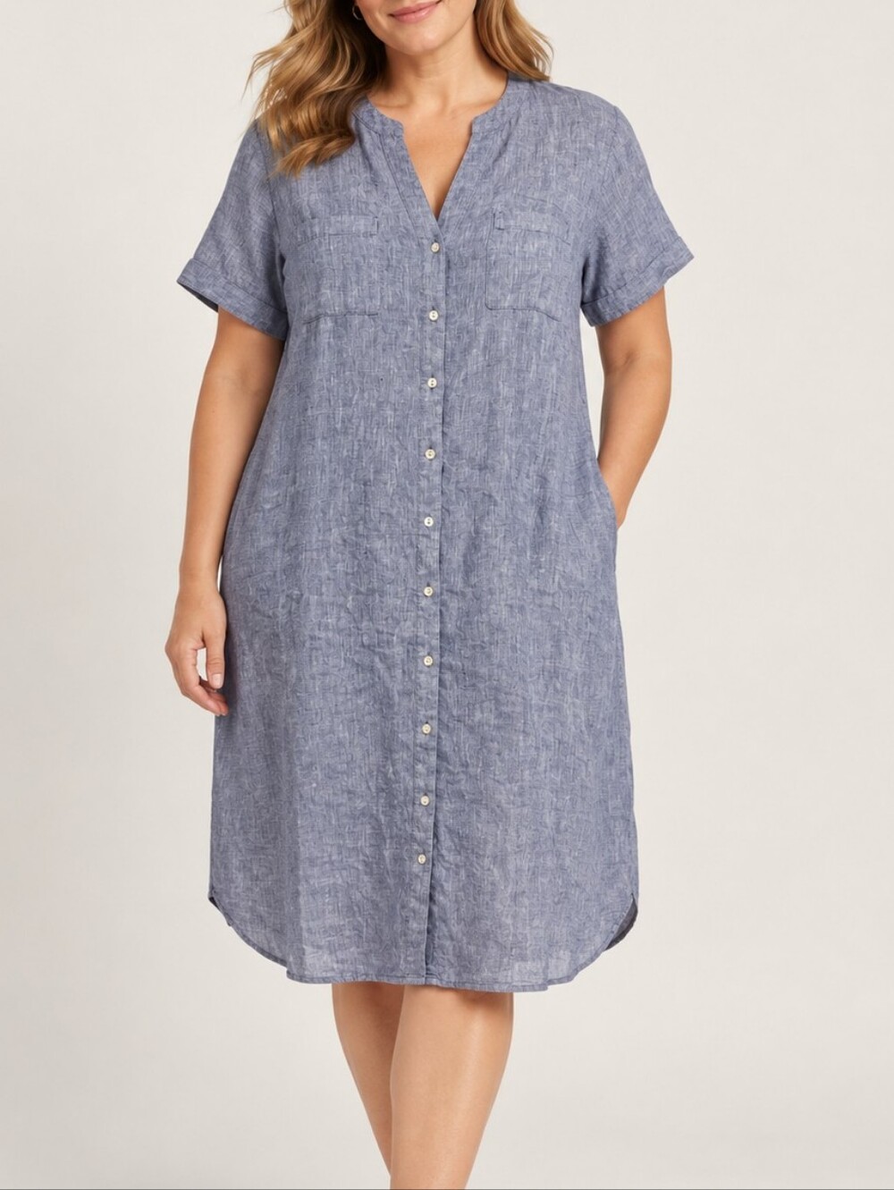 J.Jill Love Linen 2X Blue Linen Shirt Dress Coastal Lagenlook